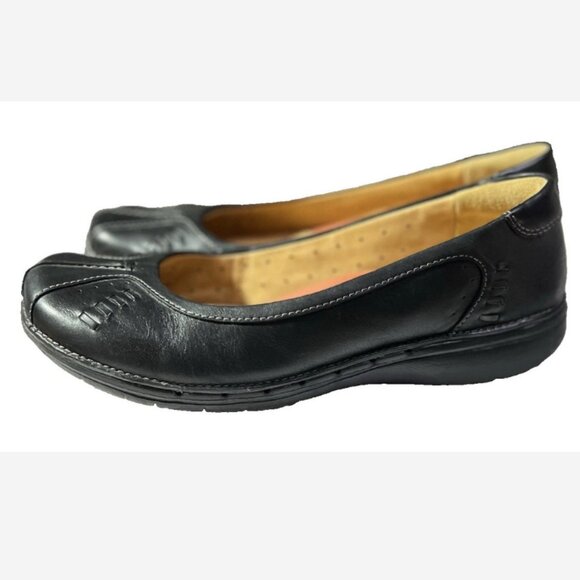 Clarks Unstructured Comfort Flats Slip On Women's 7.5 Wide Black Leather Casual - Picture 1 of 7